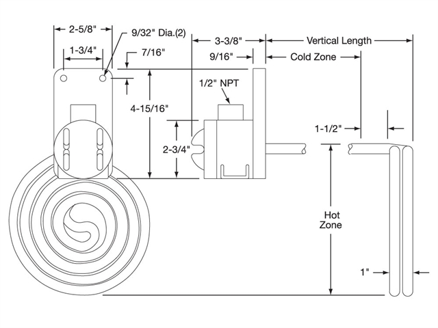 Single-Element Round L-Shaped Heater Drawing