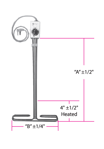 Sanitizing Sink Immersion Heater with Dimensions