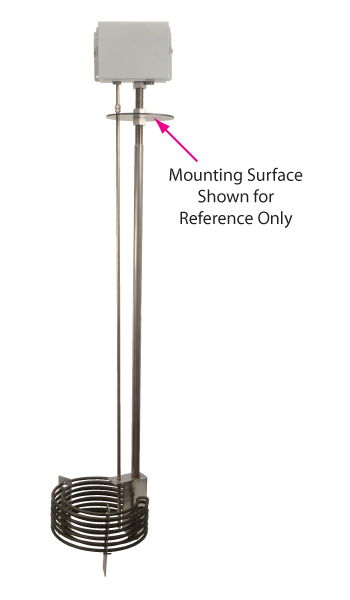 Deep Tank / Sump Immersion heater with note: Mounting surface for reference only"