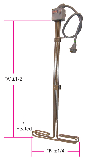 Tank or Reservoir Water Immersion Heater with Dimensions