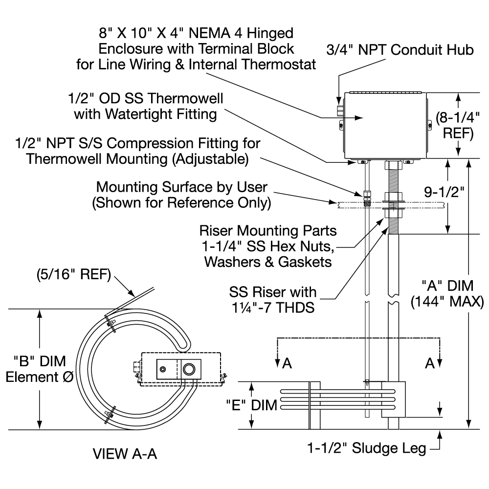Deep Sump Immersion Heater Drawing