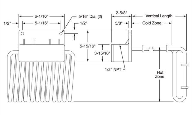 Three-Element L-shaped Heater Drawing