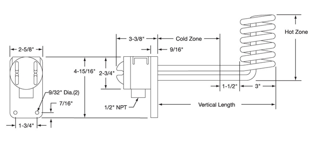 Single-Element L-Shaped Coil Heater Drawing