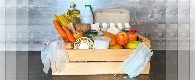 Crate of Food sitting on a counter