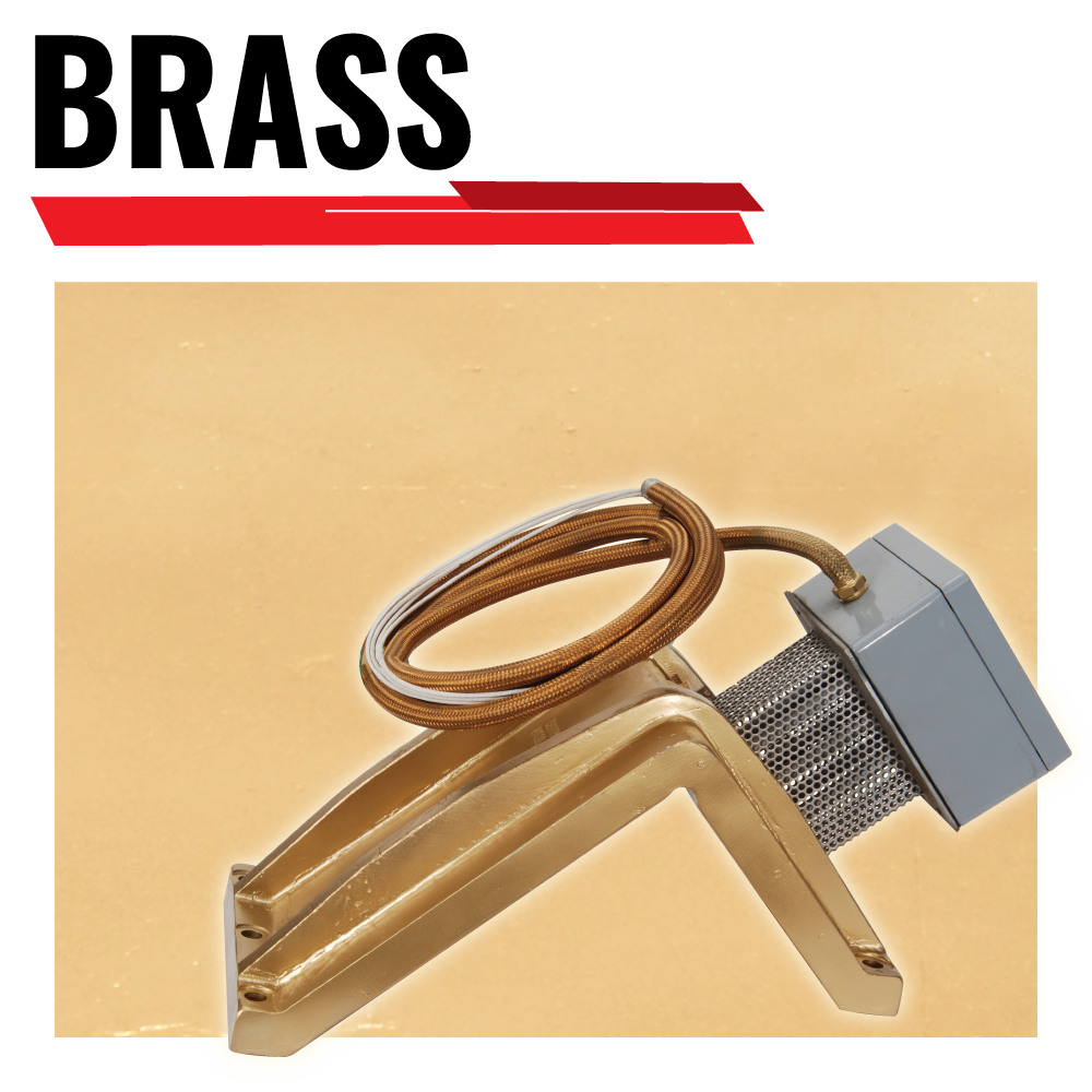Brass Cast-In L-shape heater for square/rectangular barrel with brass material background
