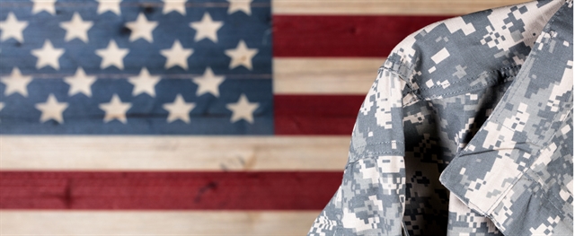 United States Flag Background with military uniform in foreground