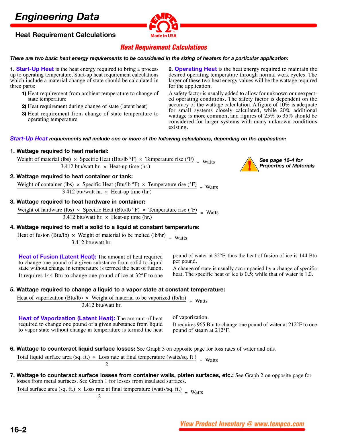 Heat Requirement Calculations - Tempco