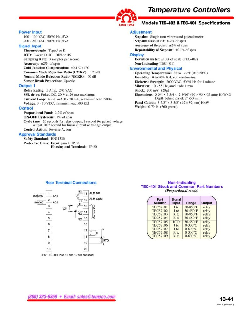 TEC-401 & 402 Specifications & Tolerances