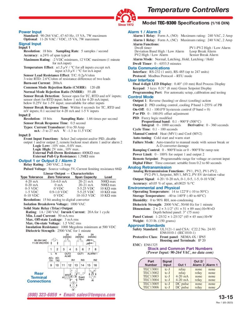 TEC-9300 Specifications & Tolerances