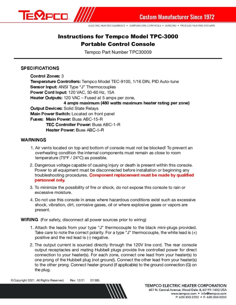 TPC30009 Power Control Console User Manual